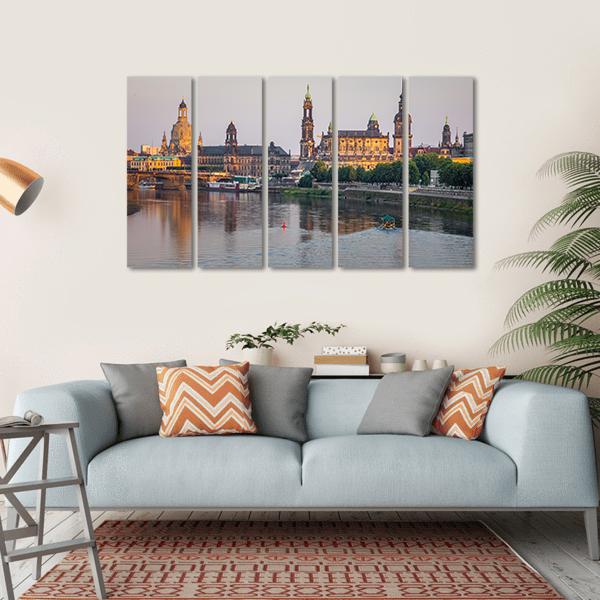 Bridge On River Of City Dresden Canvas Wall Art-5 Horizontal-Gallery Wrap-22" x 12"-Tiaracle