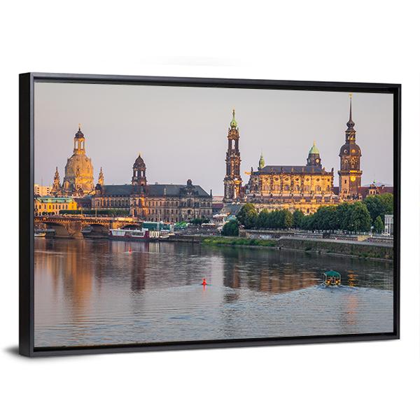 Bridge On River Of City Dresden Canvas Wall Art-3 Horizontal-Gallery Wrap-25" x 16"-Tiaracle