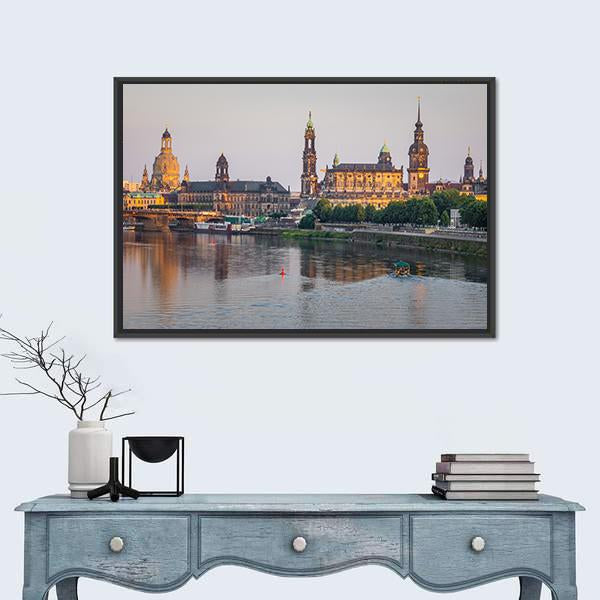 Bridge On River Of City Dresden Canvas Wall Art-3 Horizontal-Gallery Wrap-25" x 16"-Tiaracle