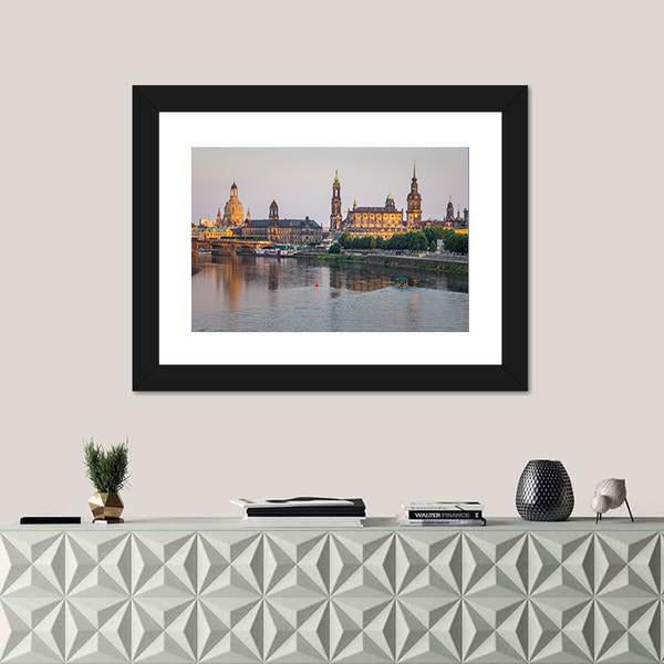 Bridge On River Of City Dresden Canvas Wall Art-3 Horizontal-Gallery Wrap-25" x 16"-Tiaracle