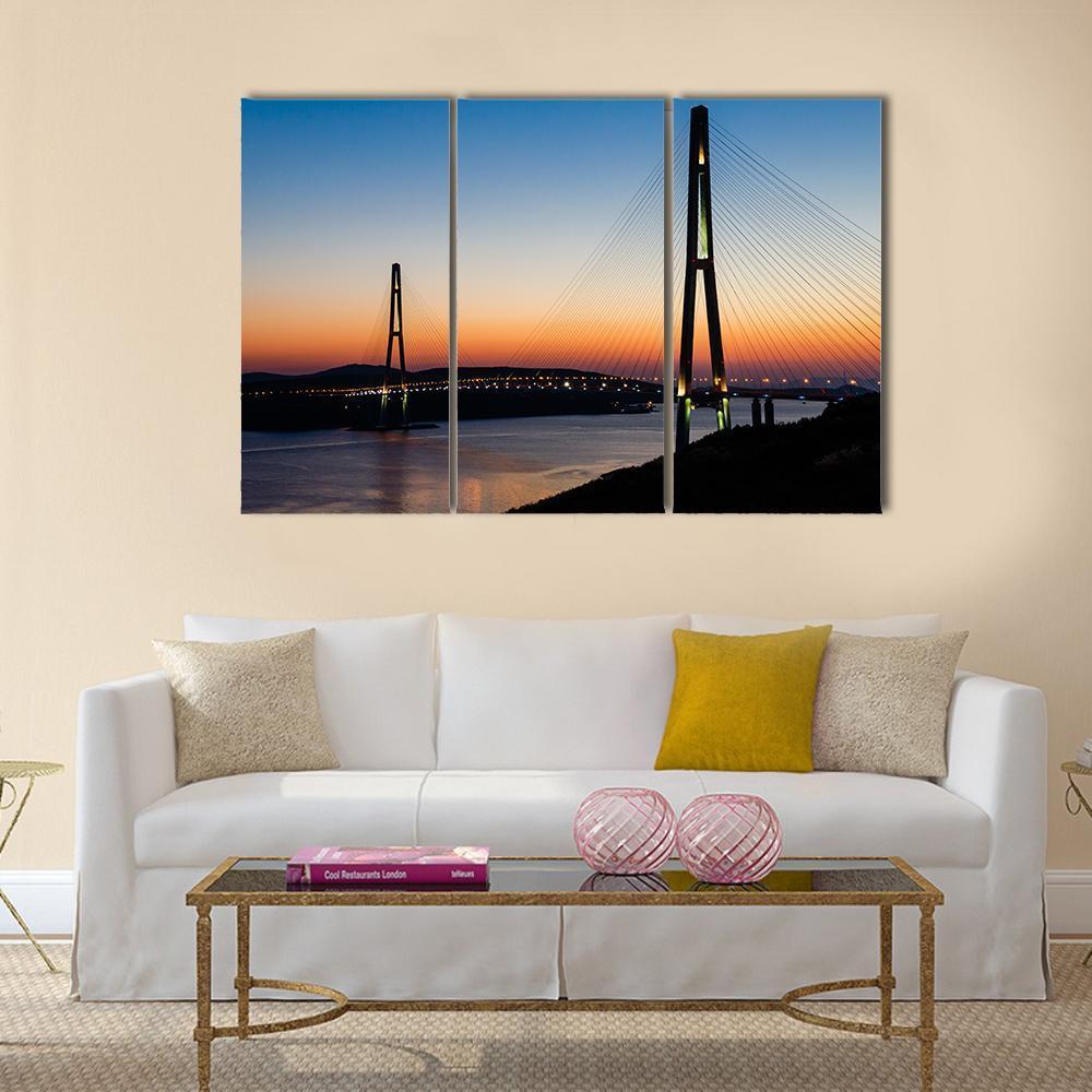 Bridge On Russian Island Canvas Wall Art-3 Horizontal-Gallery Wrap-37" x 24"-Tiaracle