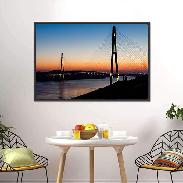 Bridge On Russian Island Canvas Wall Art-3 Horizontal-Gallery Wrap-25" x 16"-Tiaracle