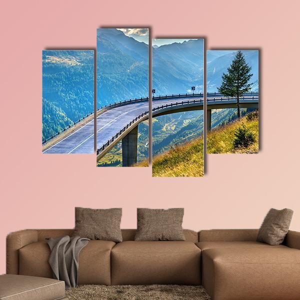 Bridge On Gotthard Pass Canvas Wall Art-4 Pop-Gallery Wrap-50" x 32"-Tiaracle