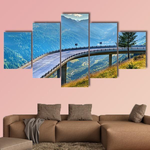 Bridge On Gotthard Pass Canvas Wall Art-5 Star-Gallery Wrap-62" x 32"-Tiaracle