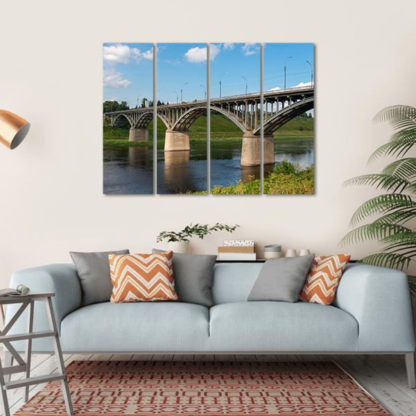 Bridge On Volga River Canvas Wall Art-4 Horizontal-Gallery Wrap-34" x 24"-Tiaracle