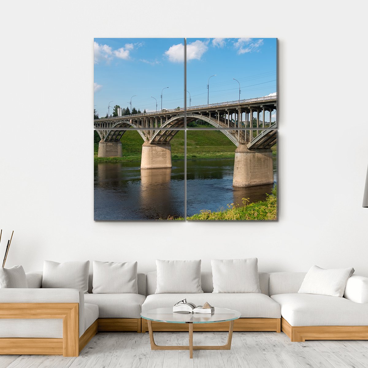 Bridge On Volga River Canvas Wall Art-4 Square-Gallery Wrap-17" x 17"-Tiaracle