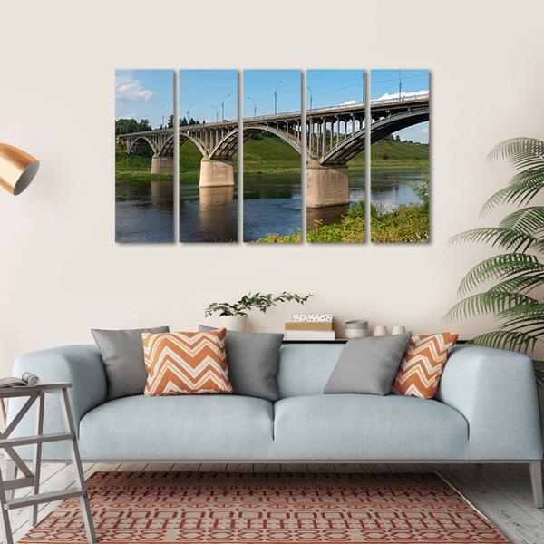 Bridge On Volga River Canvas Wall Art-5 Horizontal-Gallery Wrap-22" x 12"-Tiaracle