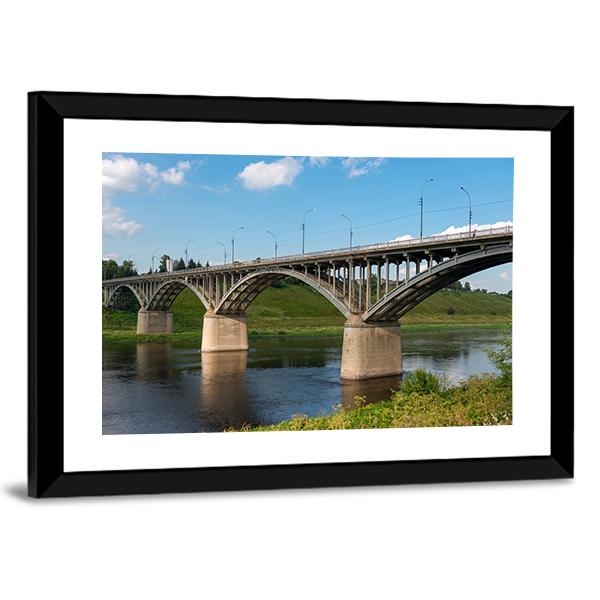 Bridge On Volga River Canvas Wall Art-3 Horizontal-Gallery Wrap-25" x 16"-Tiaracle