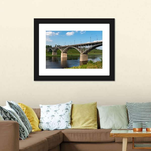 Bridge On Volga River Canvas Wall Art-3 Horizontal-Gallery Wrap-25" x 16"-Tiaracle