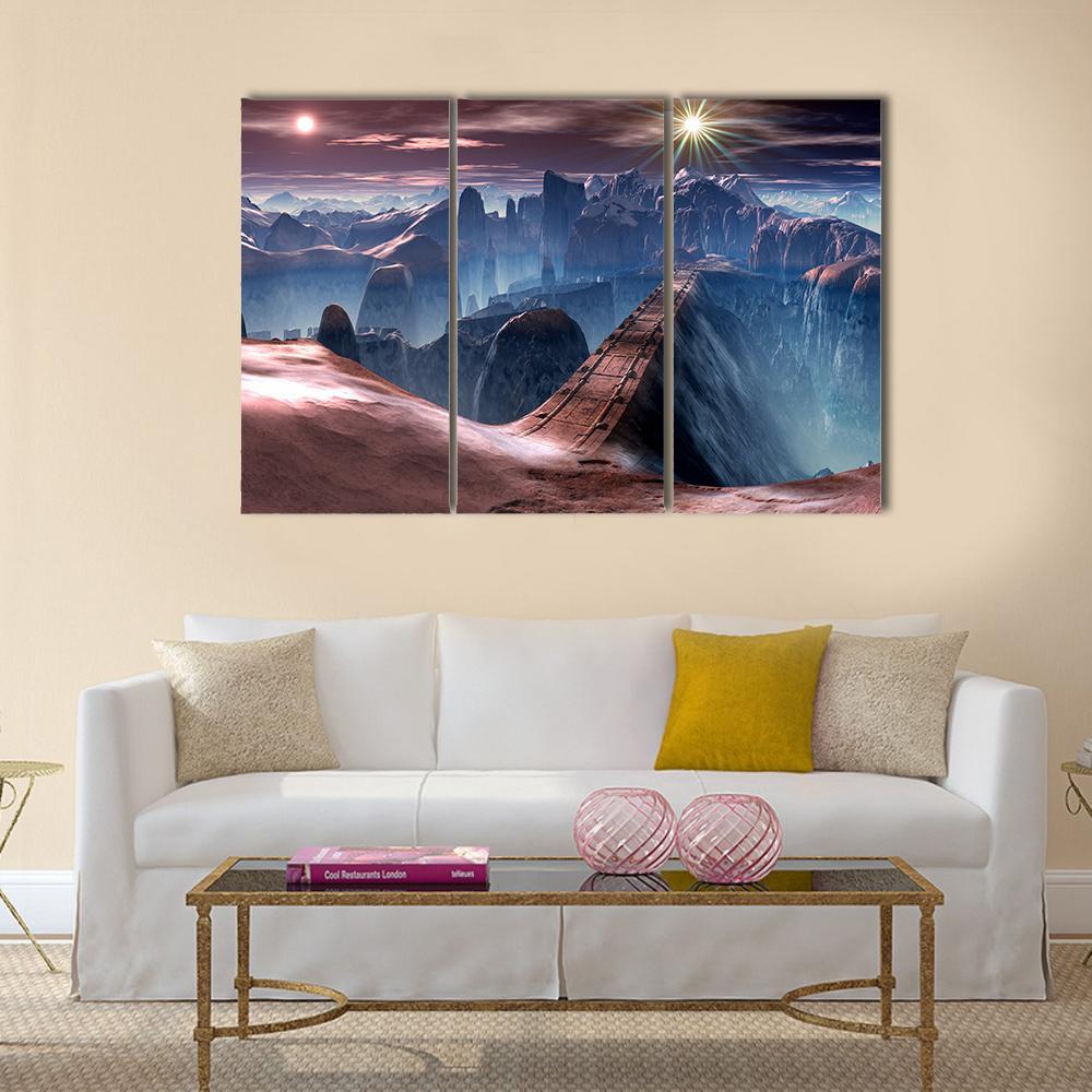 Bridge Over Alien Planet Canvas Wall Art-3 Horizontal-Gallery Wrap-37" x 24"-Tiaracle