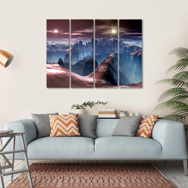 Bridge Over Alien Planet Canvas Wall Art-4 Horizontal-Gallery Wrap-34" x 24"-Tiaracle