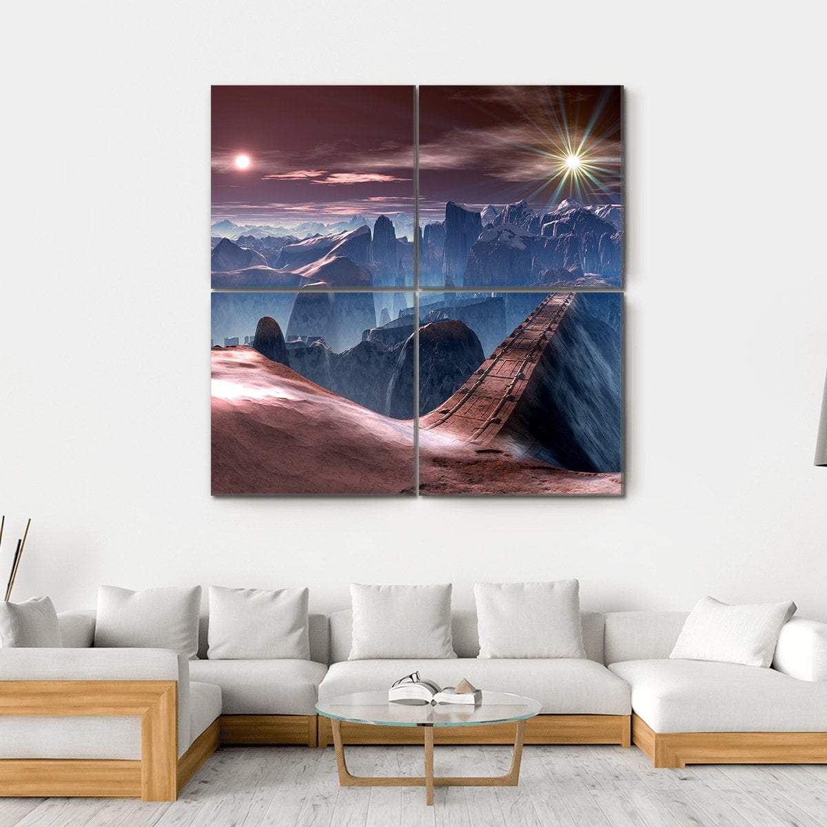 Bridge Over Alien Planet Canvas Wall Art-4 Square-Gallery Wrap-17" x 17"-Tiaracle