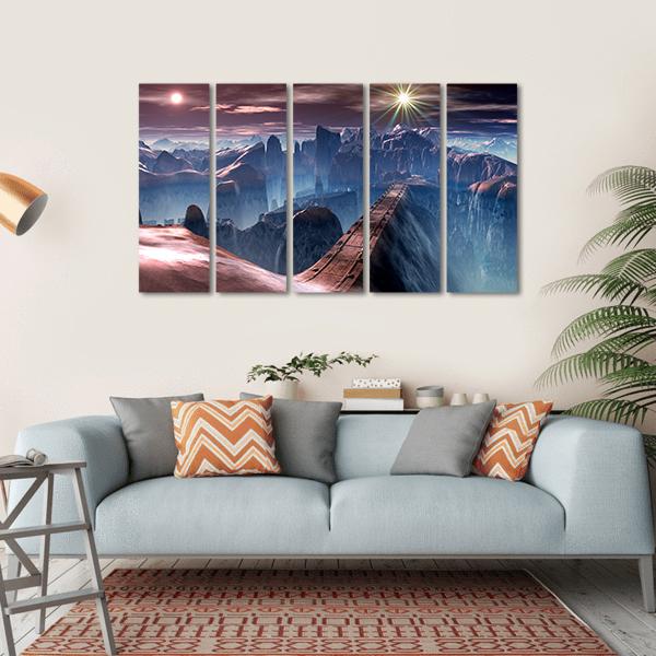 Bridge Over Alien Planet Canvas Wall Art-5 Horizontal-Gallery Wrap-22" x 12"-Tiaracle