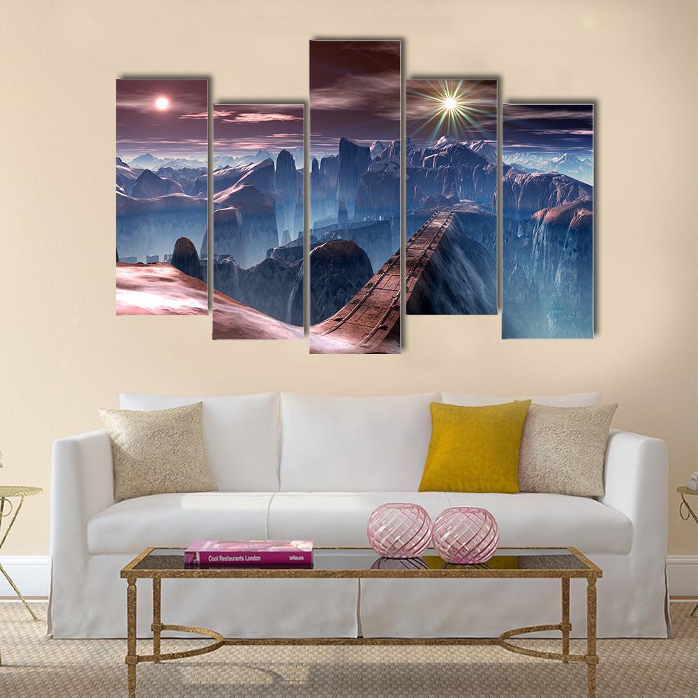 Bridge Over Alien Planet Canvas Wall Art-5 Pop-Gallery Wrap-47" x 32"-Tiaracle