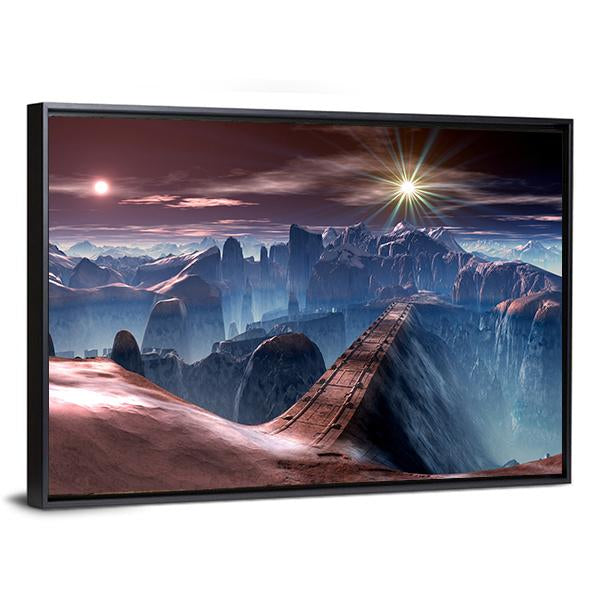 Bridge Over Alien Planet Canvas Wall Art-3 Horizontal-Gallery Wrap-25" x 16"-Tiaracle