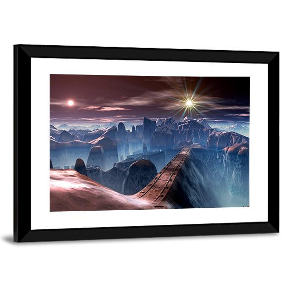 Bridge Over Alien Planet Canvas Wall Art-3 Horizontal-Gallery Wrap-25" x 16"-Tiaracle