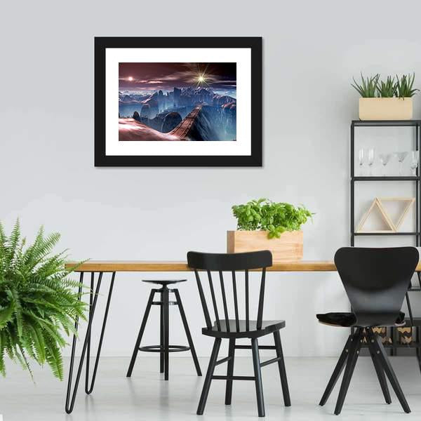 Bridge Over Alien Planet Canvas Wall Art-3 Horizontal-Gallery Wrap-25" x 16"-Tiaracle