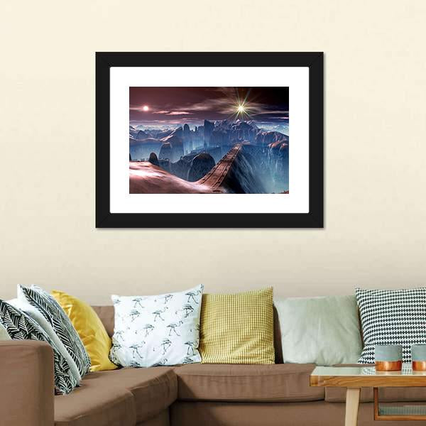 Bridge Over Alien Planet Canvas Wall Art-3 Horizontal-Gallery Wrap-25" x 16"-Tiaracle