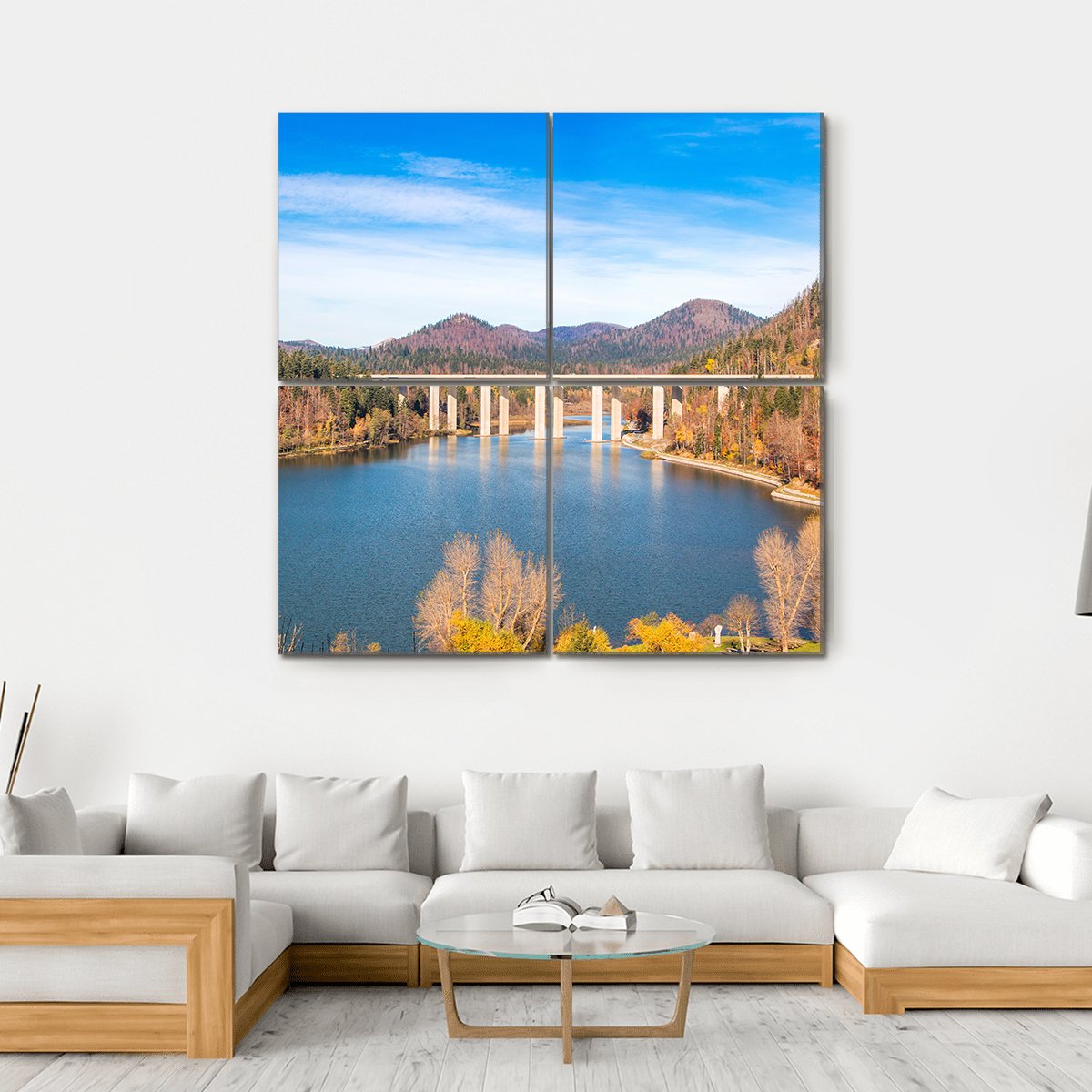 Bridge Over Bajer Lake Canvas Wall Art-4 Square-Gallery Wrap-17" x 17"-Tiaracle