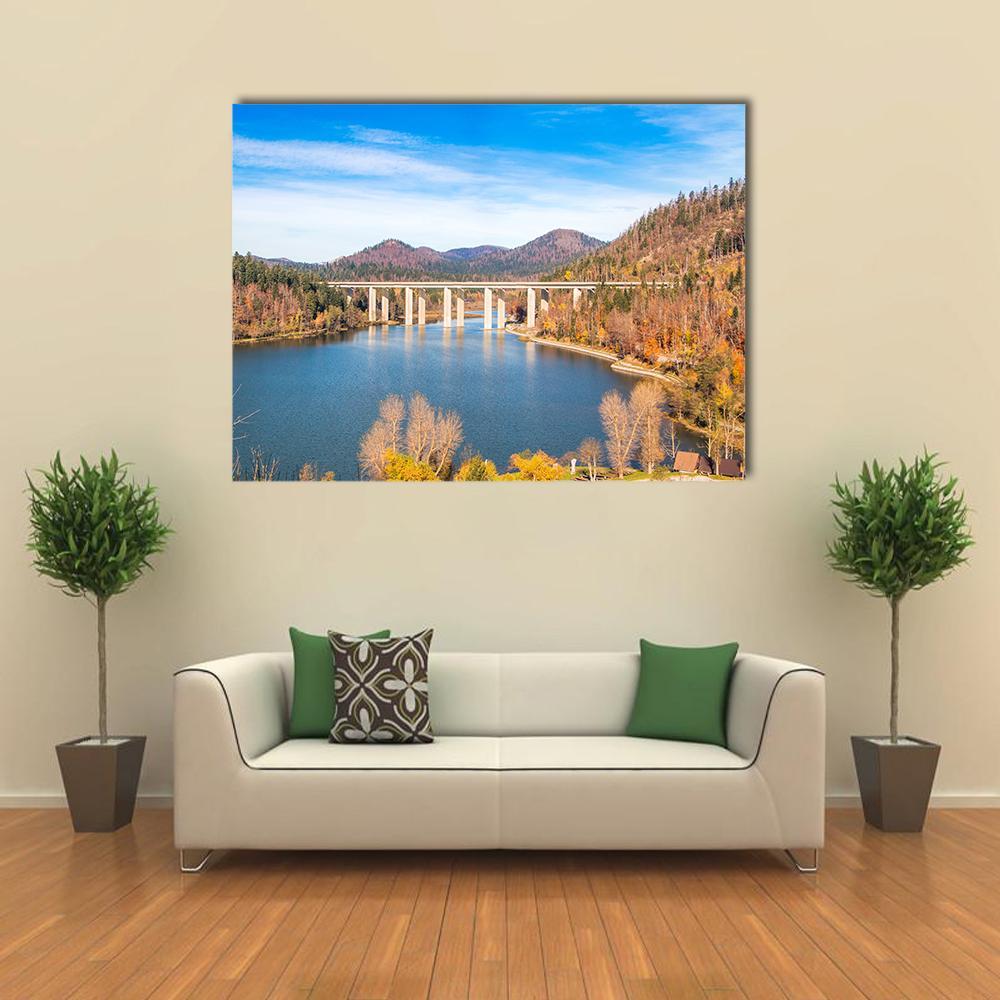 Bridge Over Bajer Lake Canvas Wall Art-1 Piece-Gallery Wrap-48" x 32"-Tiaracle