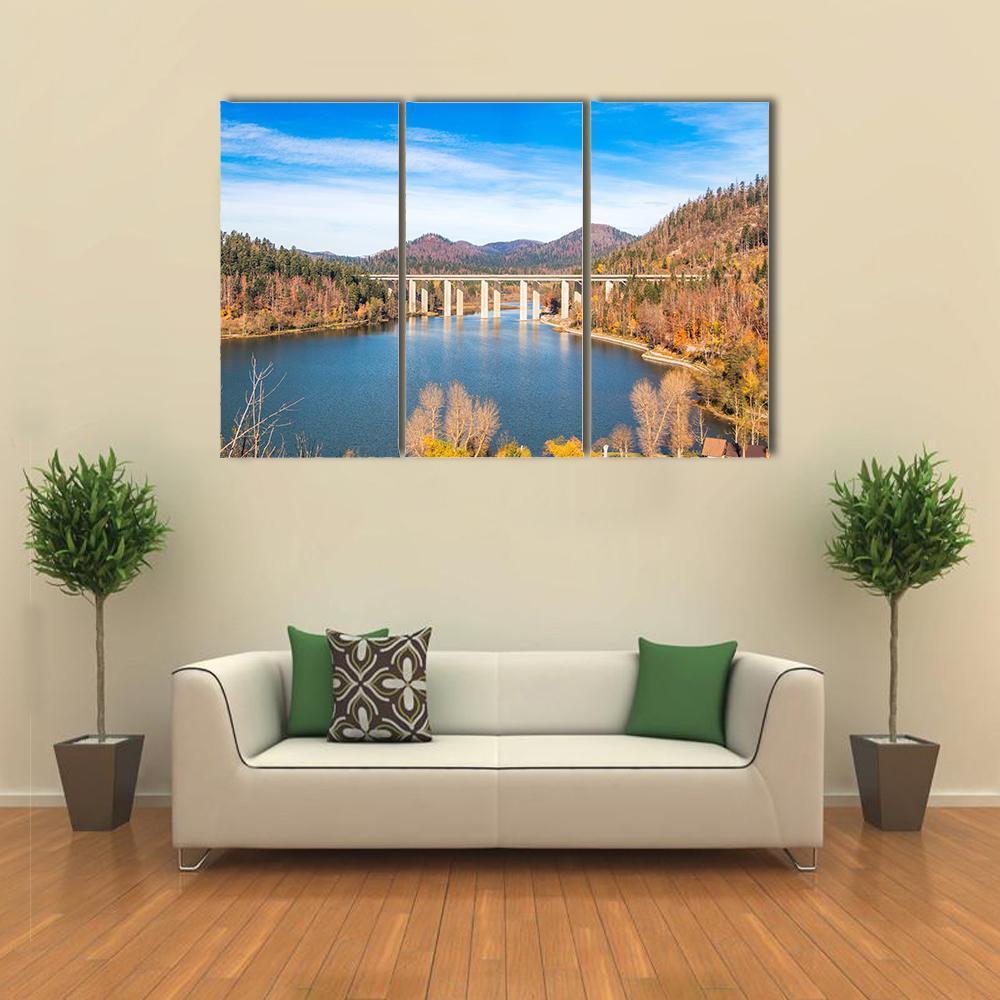 Bridge Over Bajer Lake Canvas Wall Art-3 Horizontal-Gallery Wrap-37" x 24"-Tiaracle
