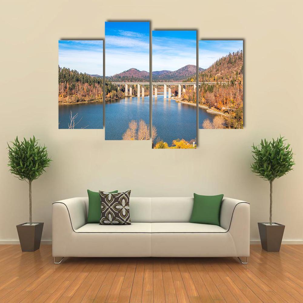 Bridge Over Bajer Lake Canvas Wall Art-4 Pop-Gallery Wrap-50" x 32"-Tiaracle