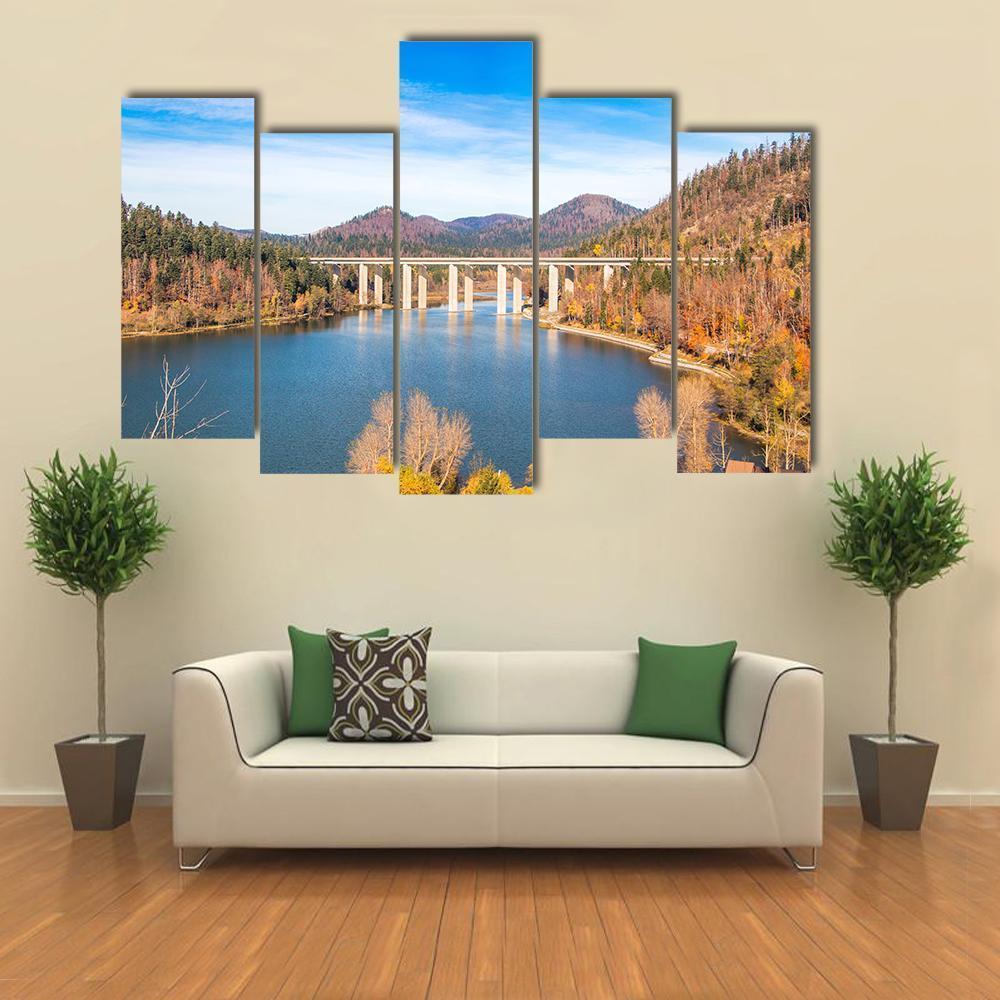Bridge Over Bajer Lake Canvas Wall Art-5 Pop-Gallery Wrap-47" x 32"-Tiaracle