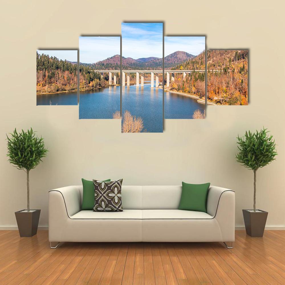 Bridge Over Bajer Lake Canvas Wall Art-5 Star-Gallery Wrap-62" x 32"-Tiaracle