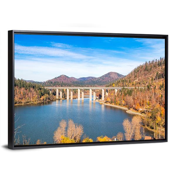 Bridge Over Bajer Lake Canvas Wall Art-3 Horizontal-Gallery Wrap-25" x 16"-Tiaracle
