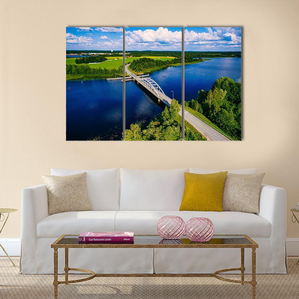 Bridge Over Blue Lake Finland Canvas Wall Art-3 Horizontal-Gallery Wrap-37" x 24"-Tiaracle