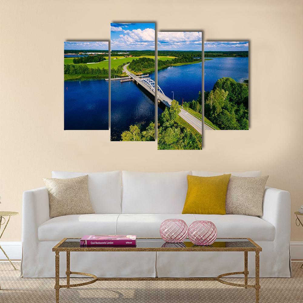 Bridge Over Blue Lake Finland Canvas Wall Art-4 Pop-Gallery Wrap-50" x 32"-Tiaracle