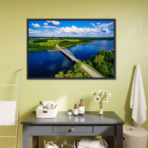 Bridge Over Blue Lake Finland Canvas Wall Art-3 Horizontal-Gallery Wrap-25" x 16"-Tiaracle