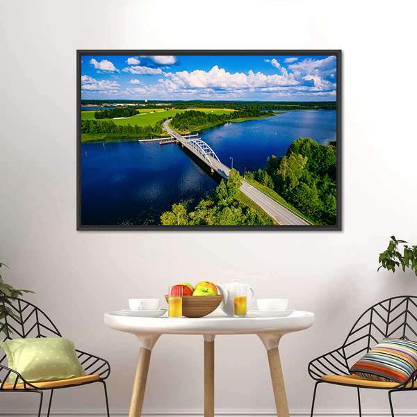 Bridge Over Blue Lake Finland Canvas Wall Art-3 Horizontal-Gallery Wrap-25" x 16"-Tiaracle