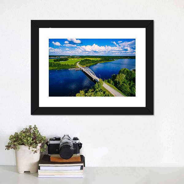Bridge Over Blue Lake Finland Canvas Wall Art-1 Piece-Framed Print-20" x 16"-Tiaracle