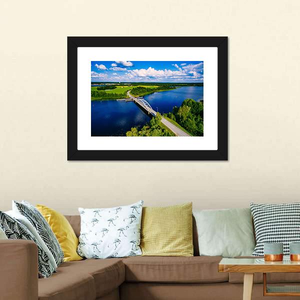 Bridge Over Blue Lake Finland Panoramic Canvas Wall Art-1 Piece-36" x 12"-Tiaracle