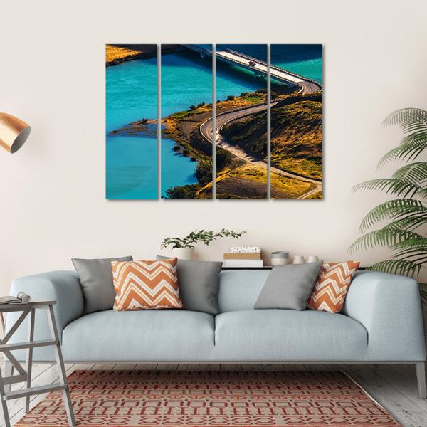 Bridge Over Blue River Canvas Wall Art-4 Horizontal-Gallery Wrap-34" x 24"-Tiaracle