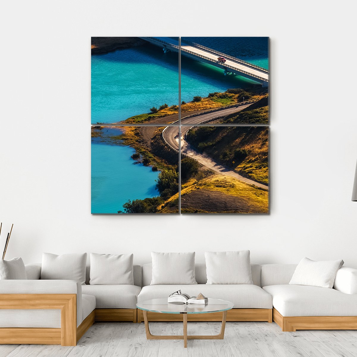 Bridge Over Blue River Canvas Wall Art-4 Square-Gallery Wrap-17" x 17"-Tiaracle