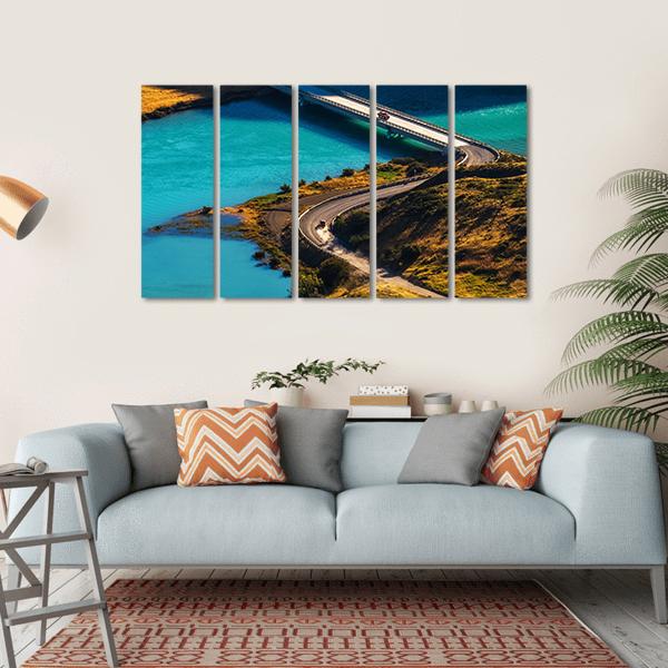 Bridge Over Blue River Canvas Wall Art-5 Horizontal-Gallery Wrap-22" x 12"-Tiaracle