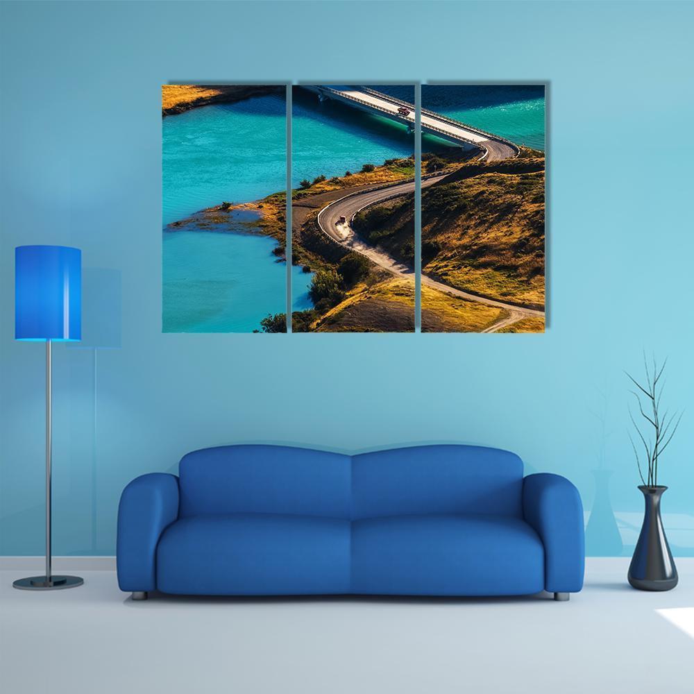 Bridge Over Blue River Canvas Wall Art-3 Horizontal-Gallery Wrap-37" x 24"-Tiaracle