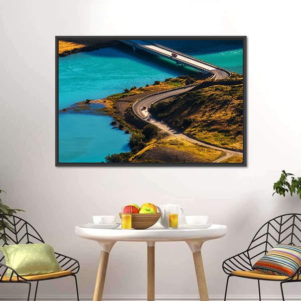 Bridge Over Blue River Canvas Wall Art-3 Horizontal-Gallery Wrap-25" x 16"-Tiaracle