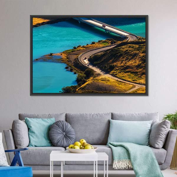 Bridge Over Blue River Canvas Wall Art-1 Piece-Floating Frame-24" x 16"-Tiaracle