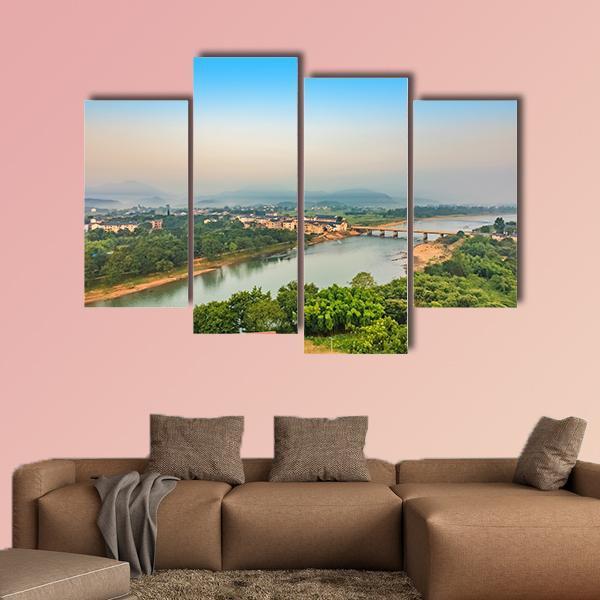 Bridge Over Bund River Canvas Wall Art-4 Pop-Gallery Wrap-50" x 32"-Tiaracle