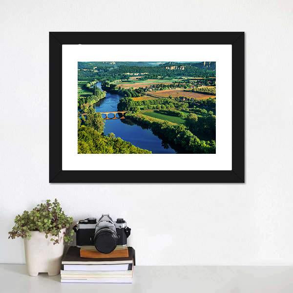 Bridge Over Dordogne River Canvas Wall Art-1 Piece-Framed Print-20" x 16"-Tiaracle
