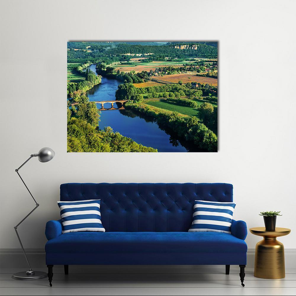 Bridge Over Dordogne River Canvas Wall Art-1 Piece-Gallery Wrap-48" x 32"-Tiaracle