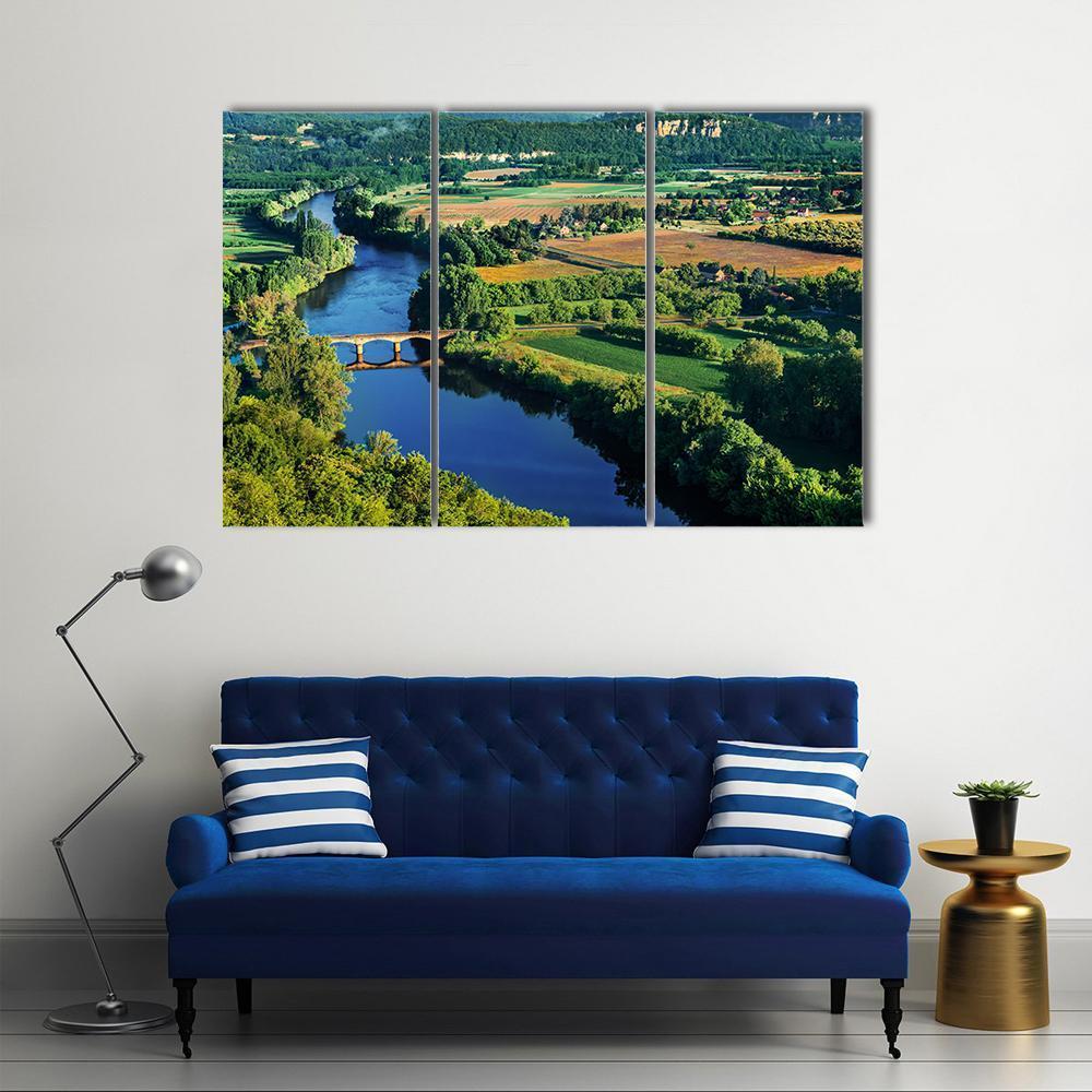Bridge Over Dordogne River Canvas Wall Art-3 Horizontal-Gallery Wrap-37" x 24"-Tiaracle