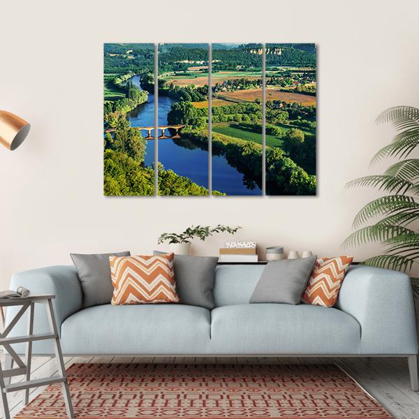 Bridge Over Dordogne River Canvas Wall Art-4 Horizontal-Gallery Wrap-34" x 24"-Tiaracle