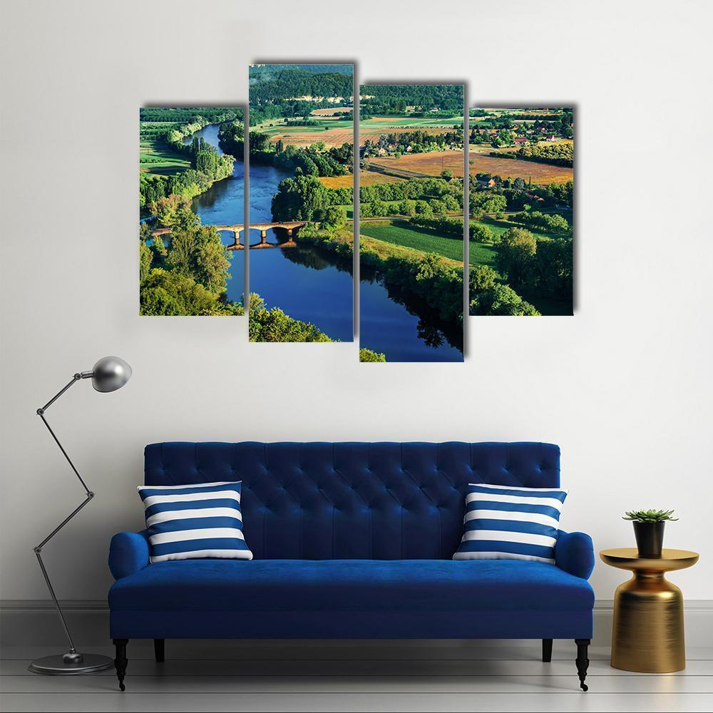 Bridge Over Dordogne River Canvas Wall Art-4 Pop-Gallery Wrap-50" x 32"-Tiaracle