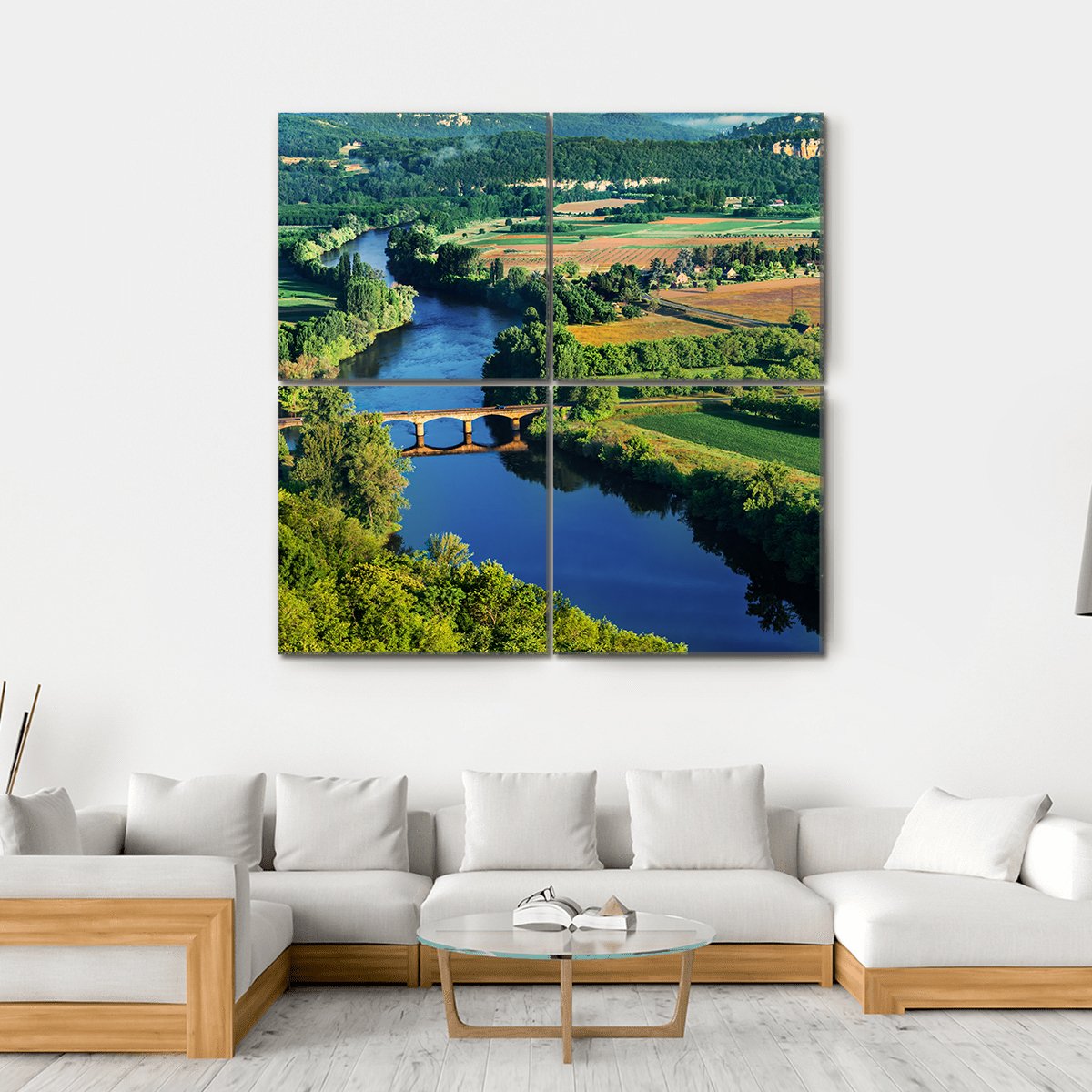 Bridge Over Dordogne River Canvas Wall Art-4 Square-Gallery Wrap-17" x 17"-Tiaracle