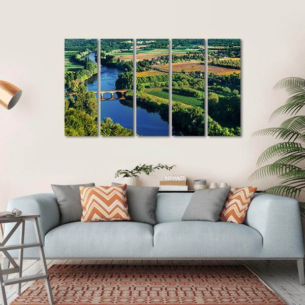 Bridge Over Dordogne River Canvas Wall Art-5 Horizontal-Gallery Wrap-22" x 12"-Tiaracle