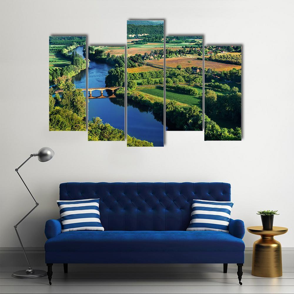 Bridge Over Dordogne River Canvas Wall Art-5 Pop-Gallery Wrap-47" x 32"-Tiaracle